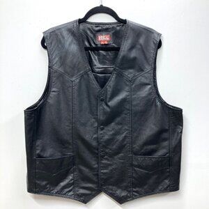 Red Ranch Men's Black Leather Vest, Size XL, Sleeveless Snaps Pockets Motorcycle